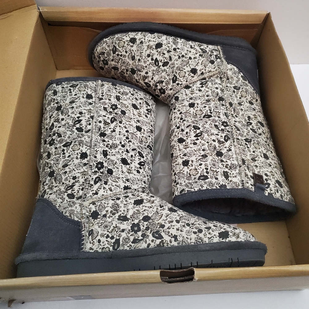 Bearpaw Womens Ivy Charcoal Floral Boots Size 7 - Picture 3 of 8